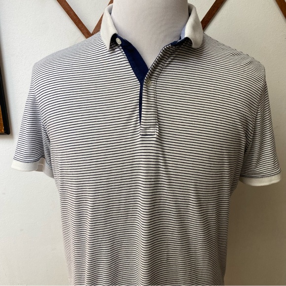 Massimo Dutti Striped Blue White Short Sleeve Polo Large - Picture 2 of 15